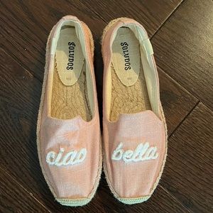 NWOT Soludos espadrilles with “Ciao Bella”- so cute for summer! *make offer*